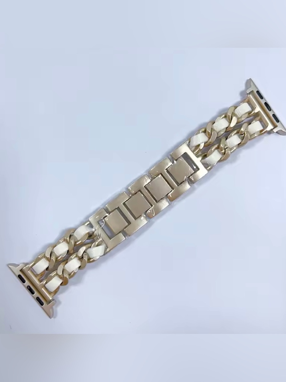 New silver and White Chain-Link Leather band for Apple Watch 38-49mm
